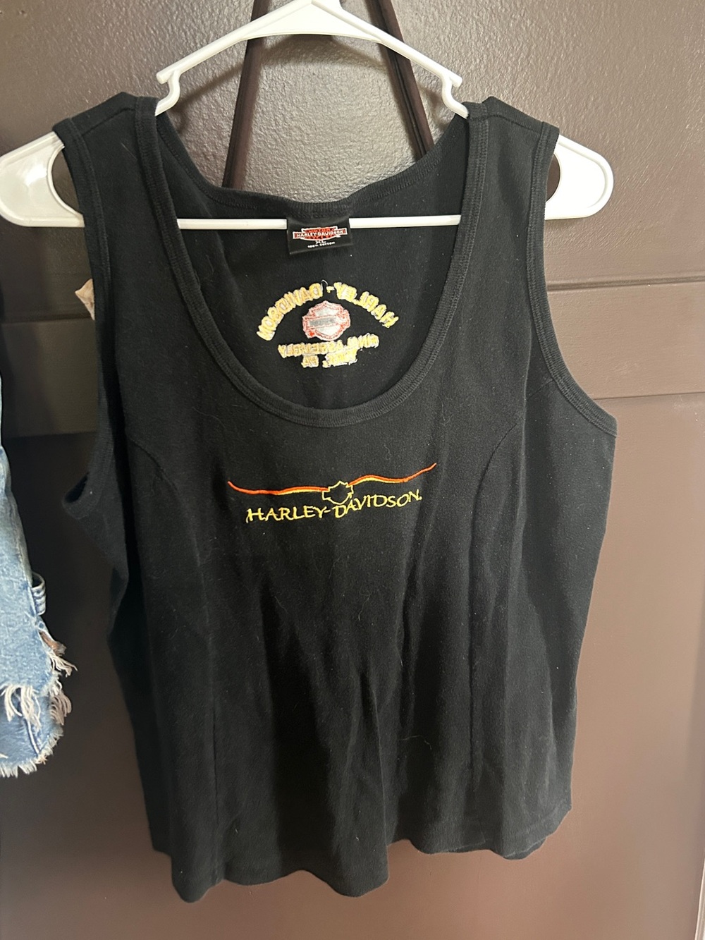 Harley-Davidson Black Tank with Orange and Yellow Embroidered Logo